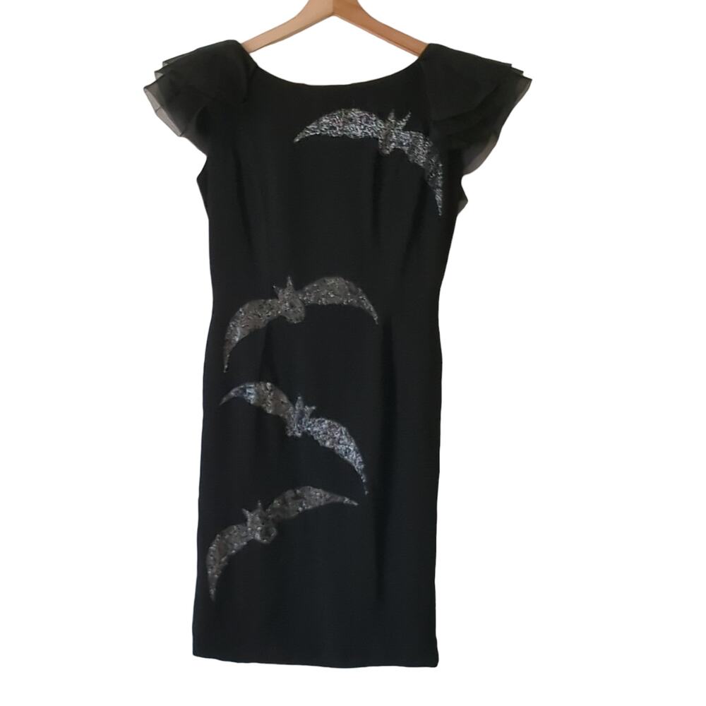 Vintage 60s 70s Lester Melnick NY Womens Dress Halloween Wednesday Addams Bats S